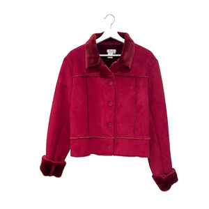 Blushe Women's Deep Red Faux Shearling Short Jacket Size 12-14
